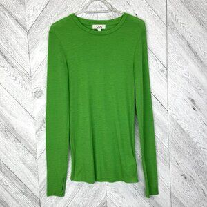 COS Womens Green Crew Neck Merino Wool Thumbholes Baselayer LS Top Size Medium